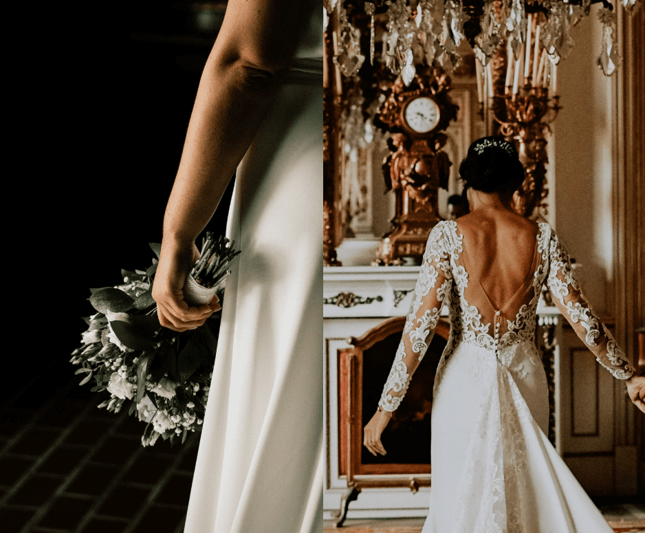 collage de dos fotos de una novia el dia de su boda